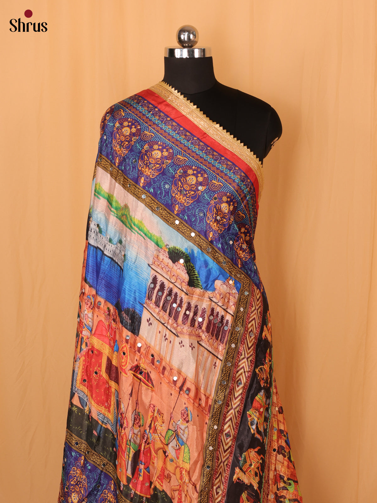 Multi Colour Floral Print Semi Dola Dupatta - MCL21164 - Shop on Shrus.com
