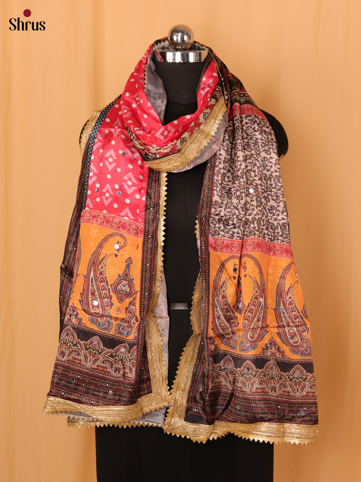 Multi Colour Floral Print Semi Dola Dupatta - MCL21165 - Shop on Shrus.com