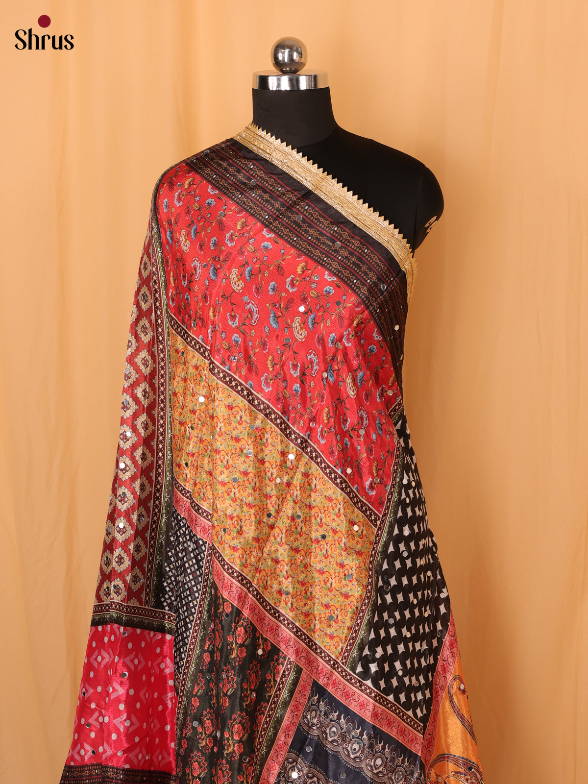 Multi Colour Floral Print Semi Dola Dupatta - MCL21165 - Shop on Shrus.com