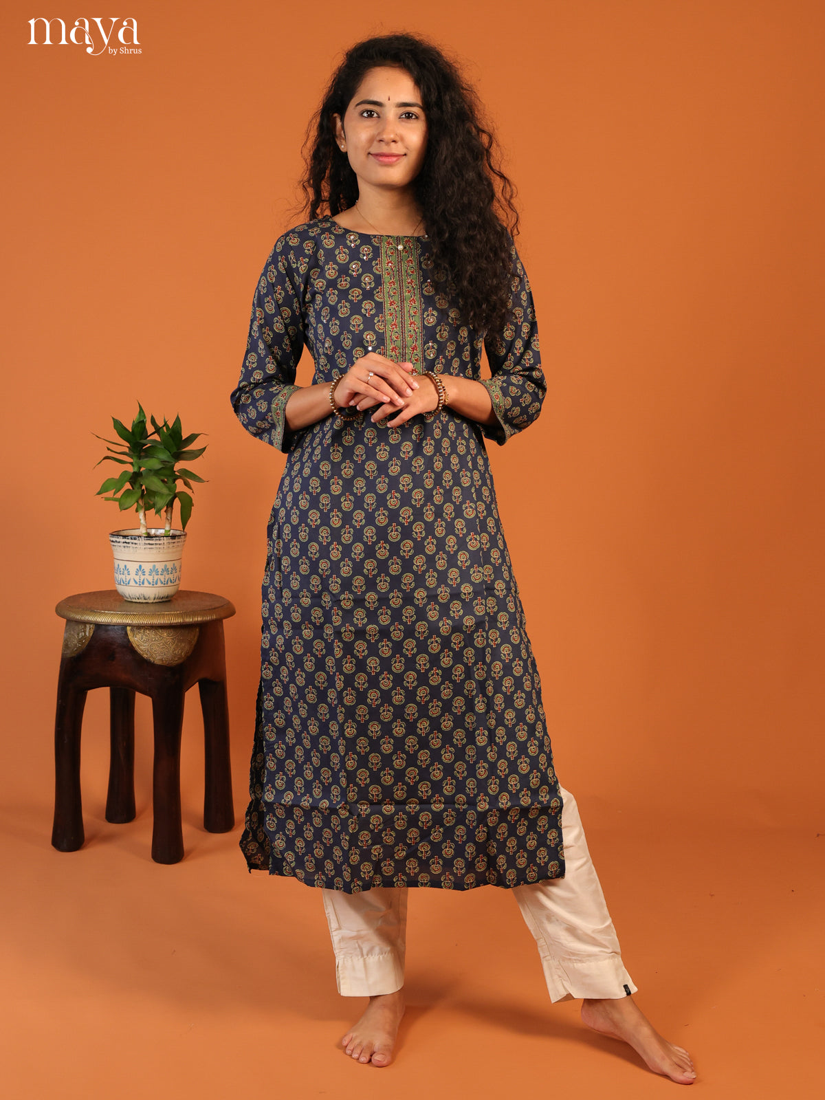 Blue Floral Printed Cotton Kurti - Shop on Shrus.com