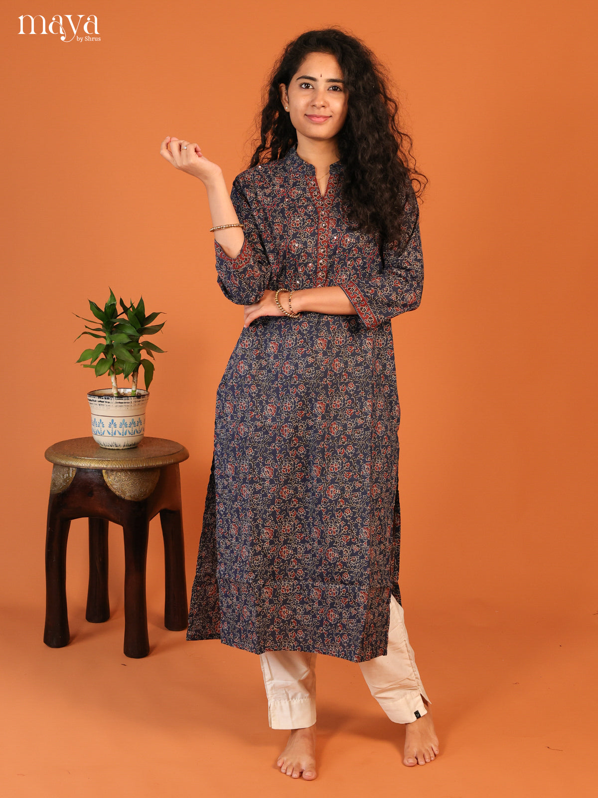 Blue Floral Printed Cotton Kurti - Shop on Shrus.com