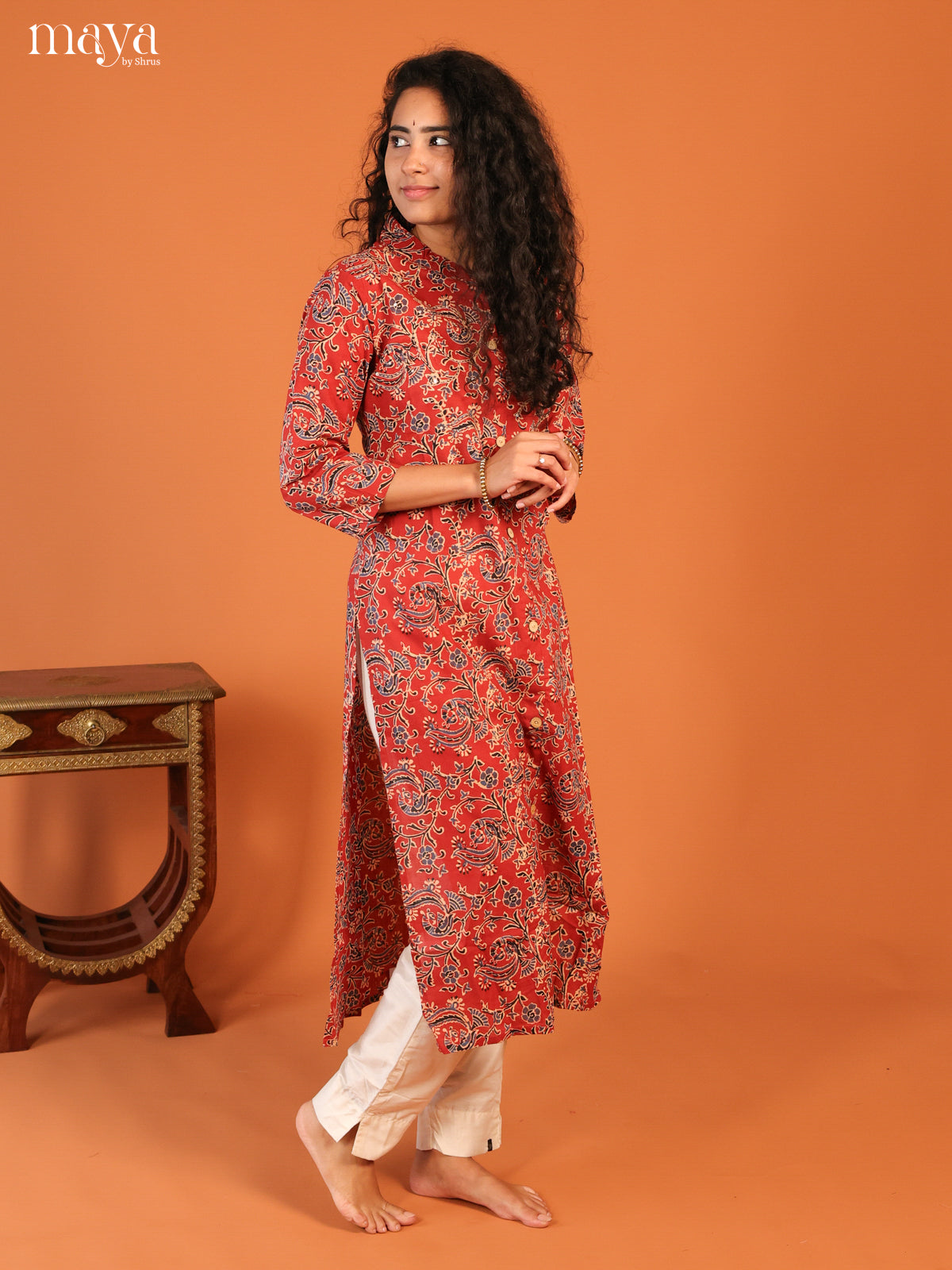Maroon Floral Printed Cotton Kurti - Shop on Shrus.com