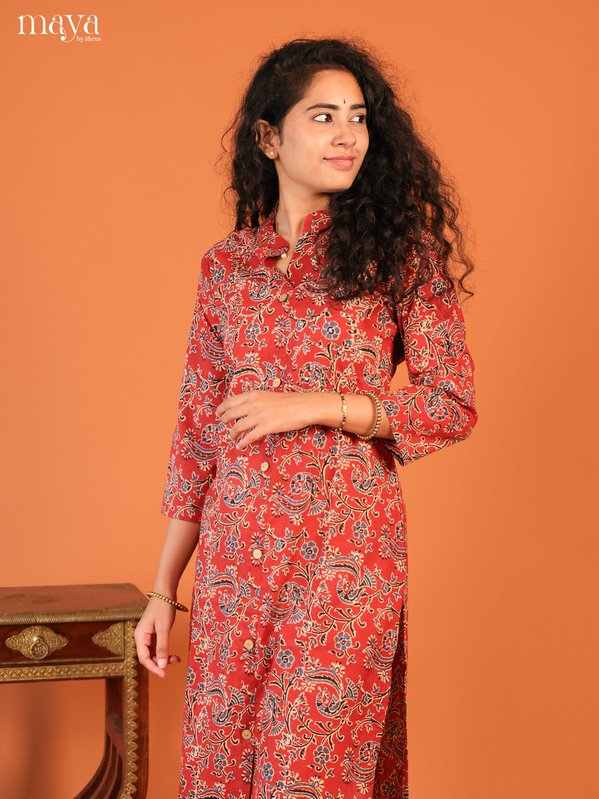 Maroon Floral Printed Cotton Kurti - Shop on Shrus.com
