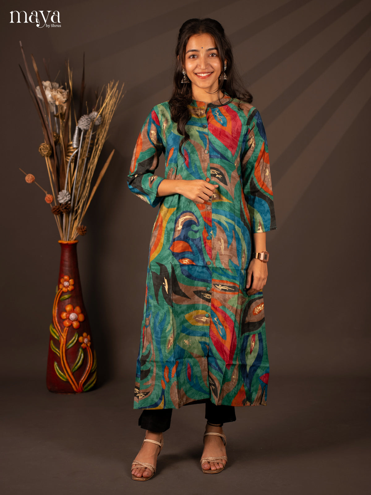 Multi Colour Floral Printed Rayon Kurti - Shop on Shrus.com