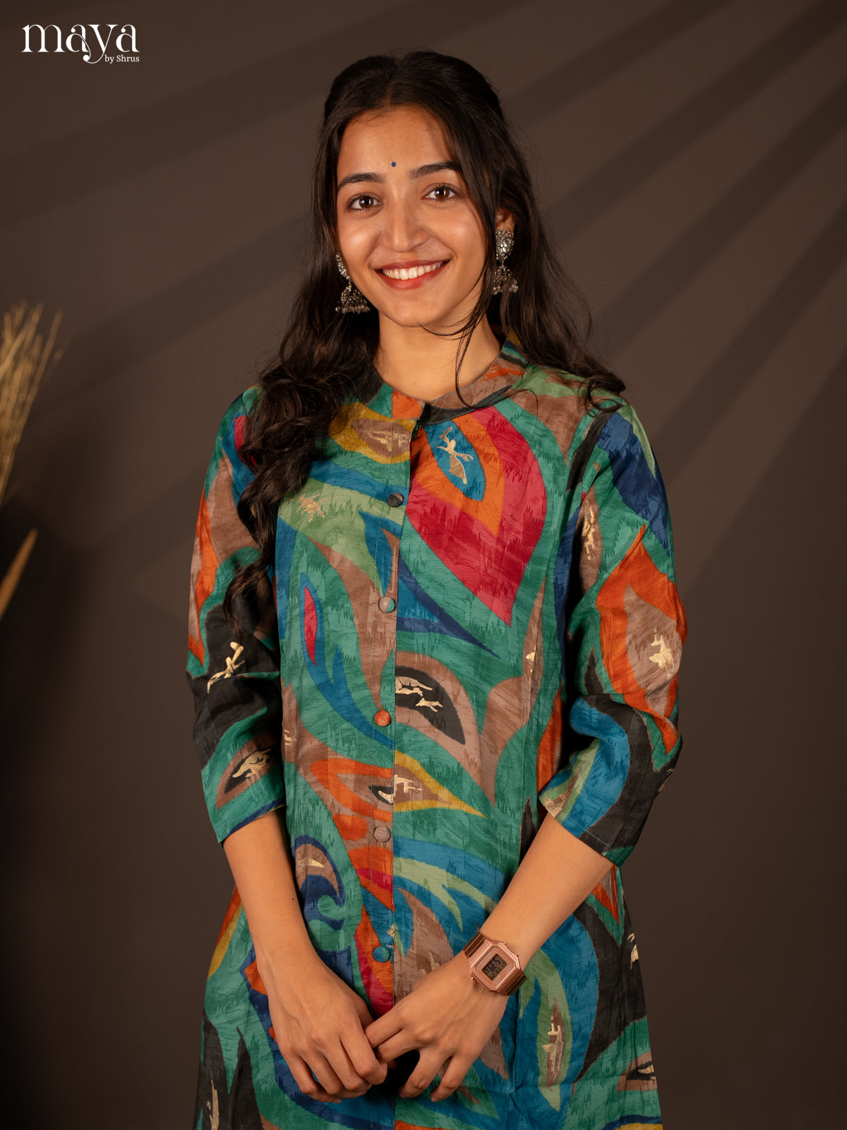 Multi Colour Floral Printed Rayon Kurti - Shop on Shrus.com