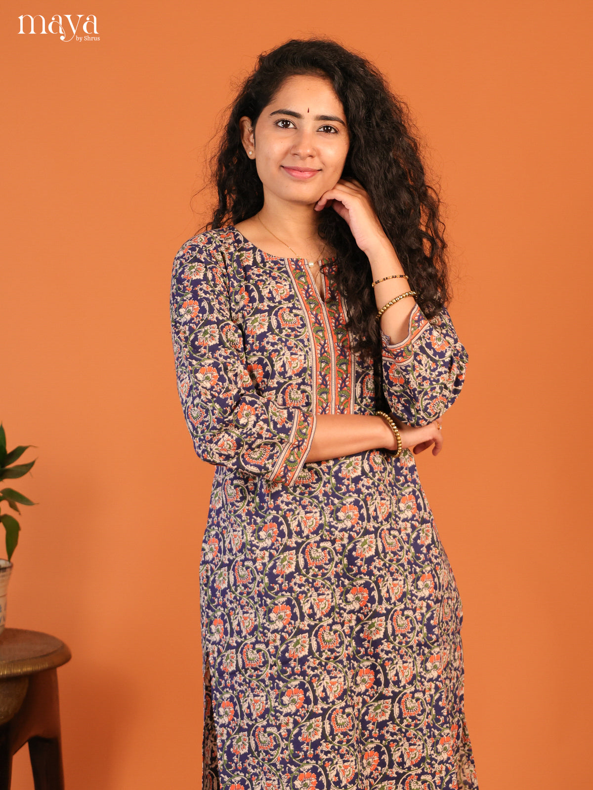 Blue Floral Printed Cotton Kurti - Shop on Shrus.com