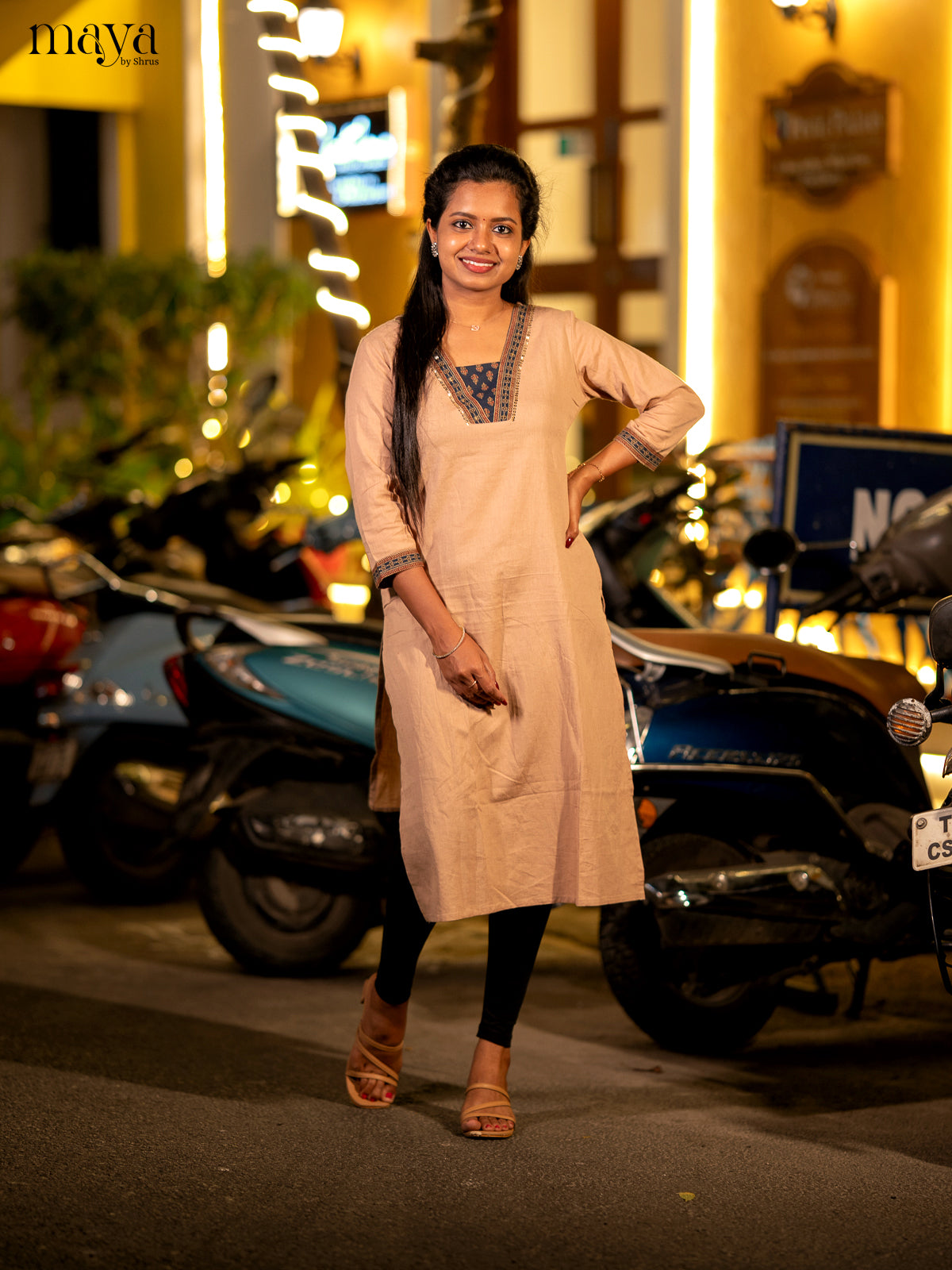 Floral Printed Beige Cotton Kurti - Shop on Shrus.com