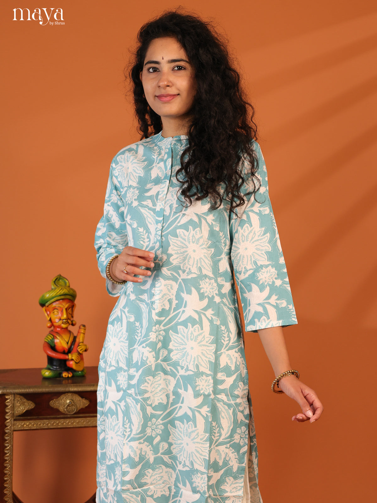 Blue Floral Printed Rayon Kurti - Shop on Shrus.com