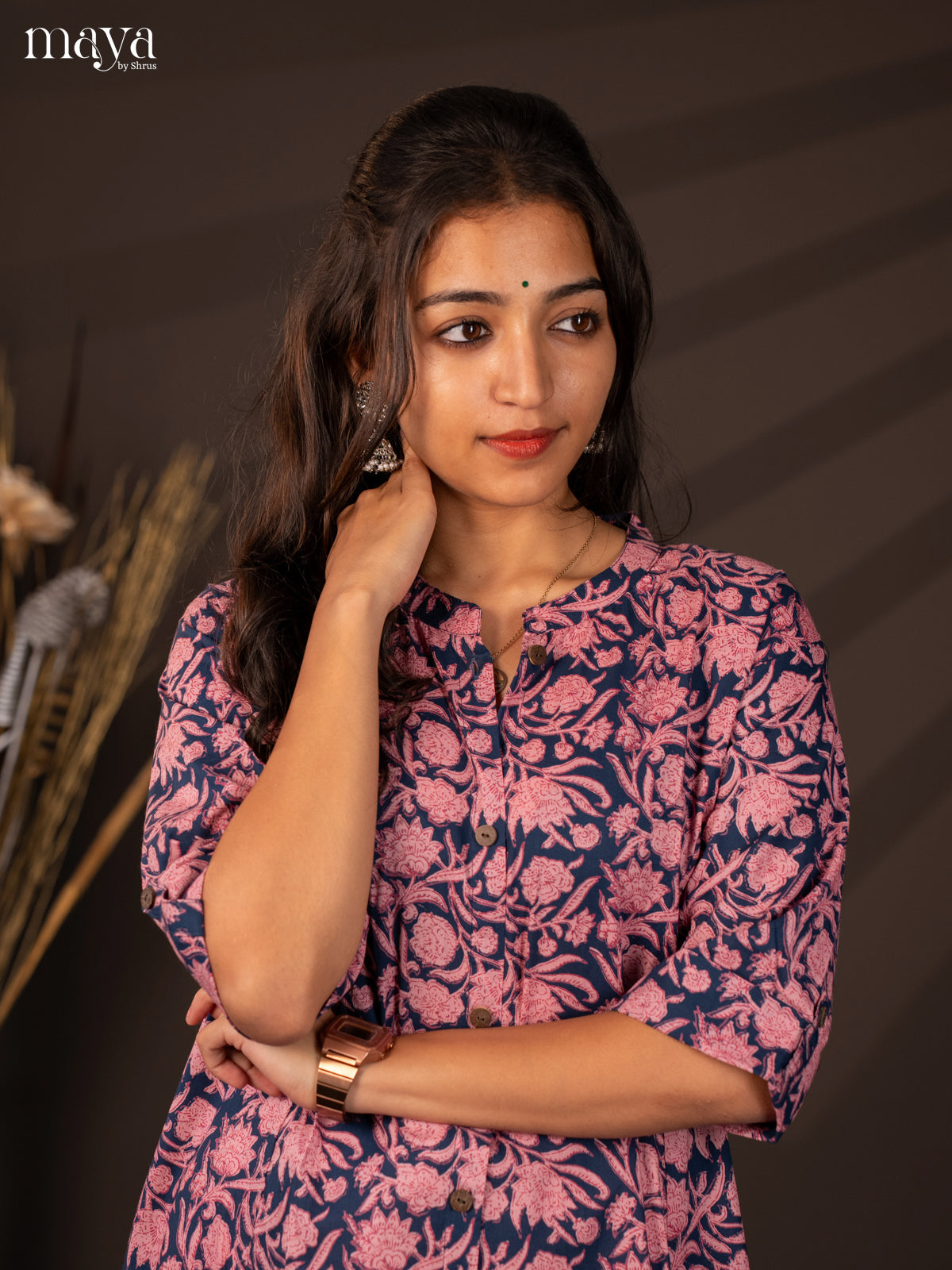 Blue Floral Printed Cotton Kurti - Shop on Shrus.com