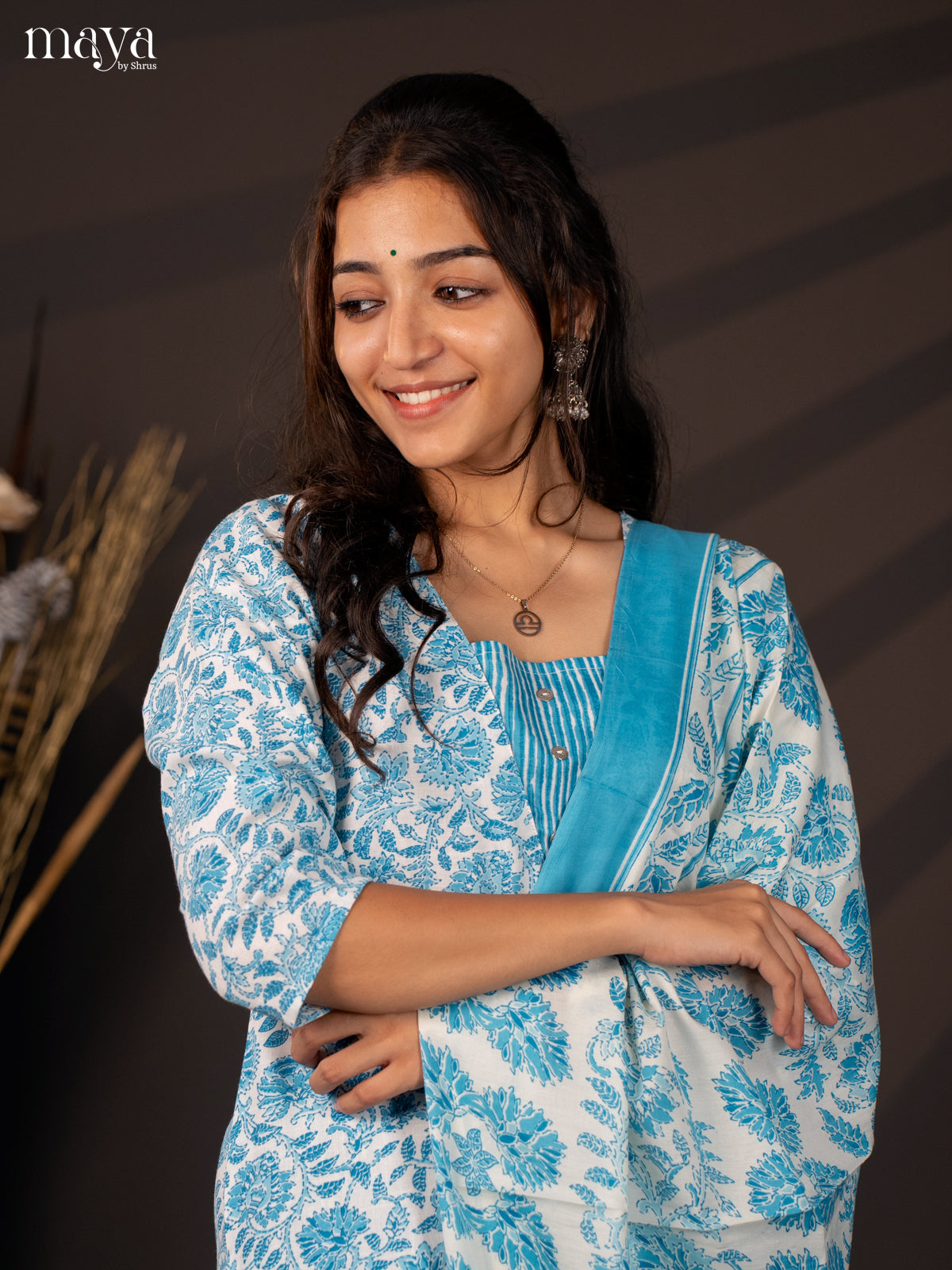 White Cotton 3Pc Cotton Salwar Suit With Floral Print - Top, Bottom & Dupatta - Shop on Shrus.com