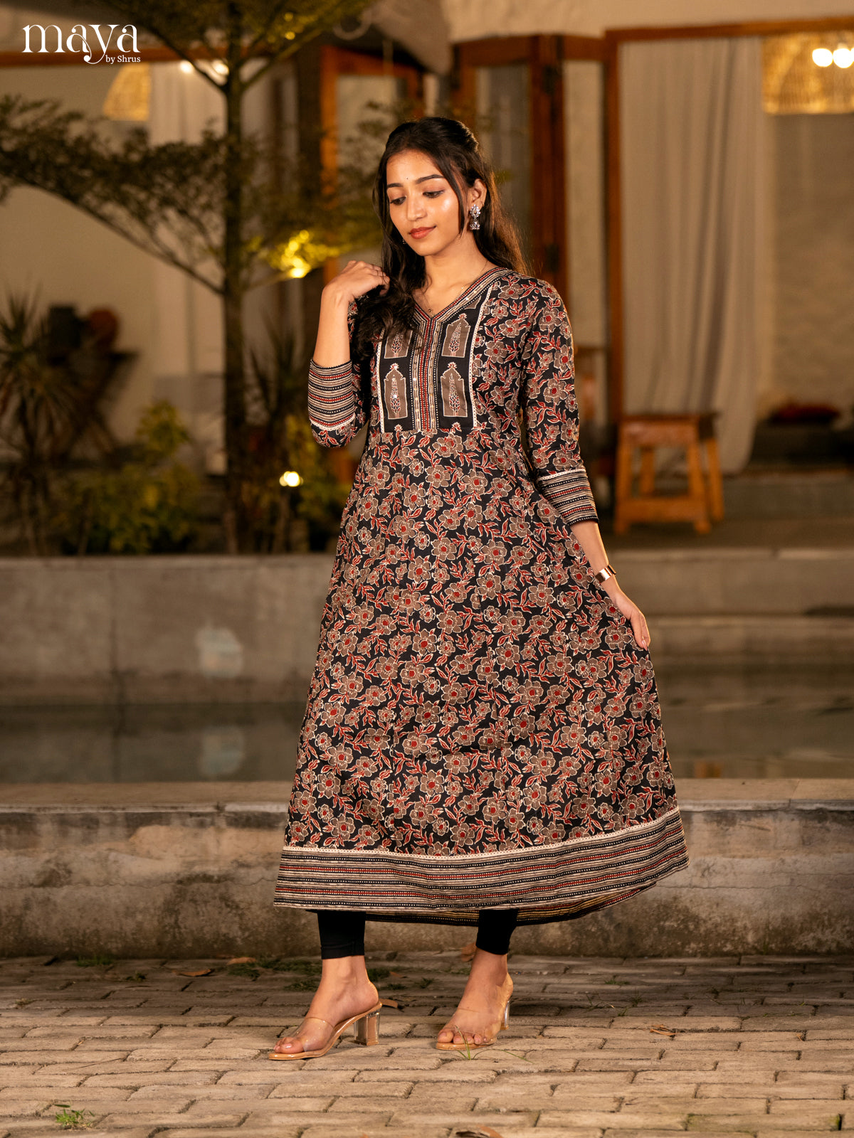 Floral Printed Black Cotton Kurti - Shop on Shrus.com
