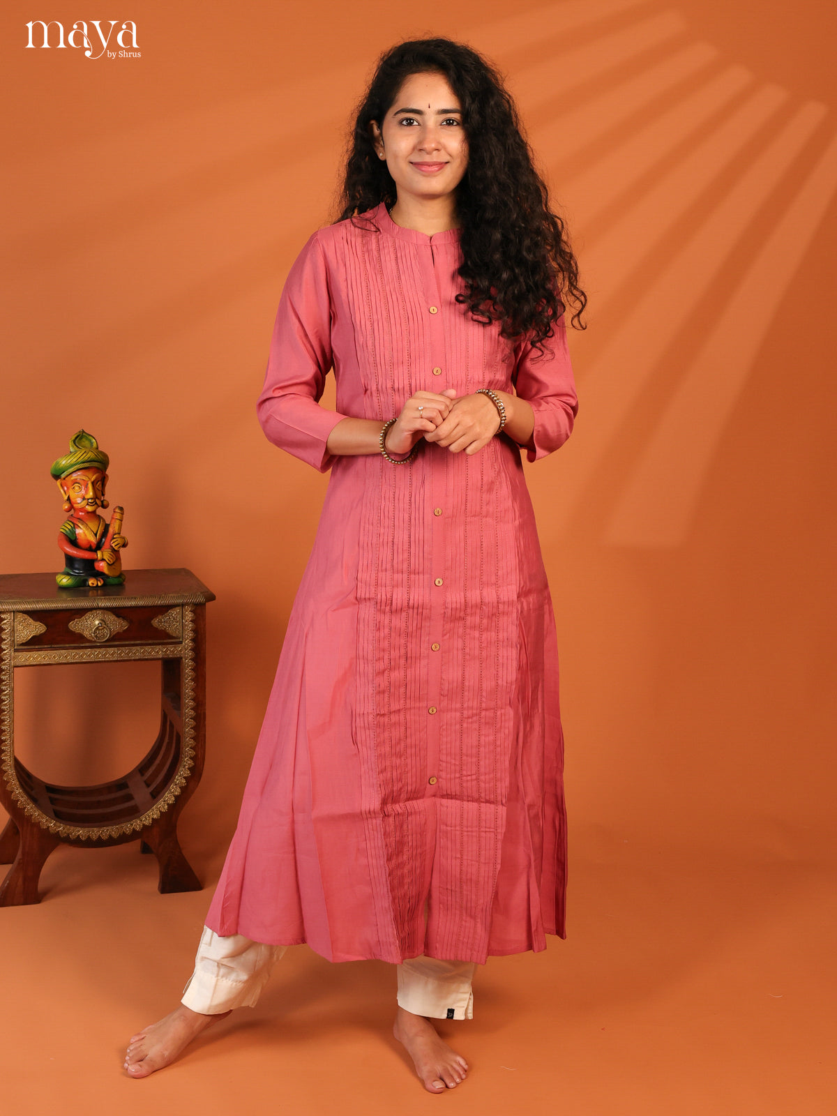 Pintuck Pink Rayon Kurti - Shop on Shrus.com