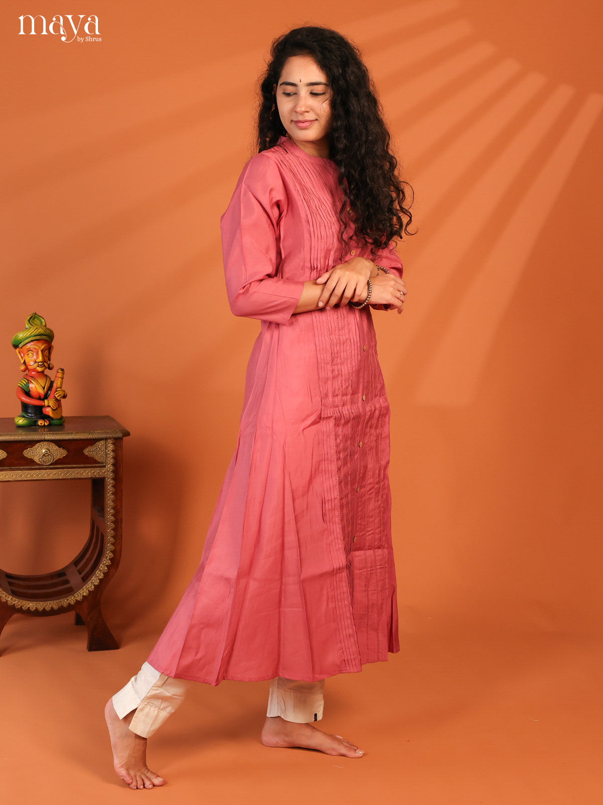 Pintuck Pink Rayon Kurti - Shop on Shrus.com