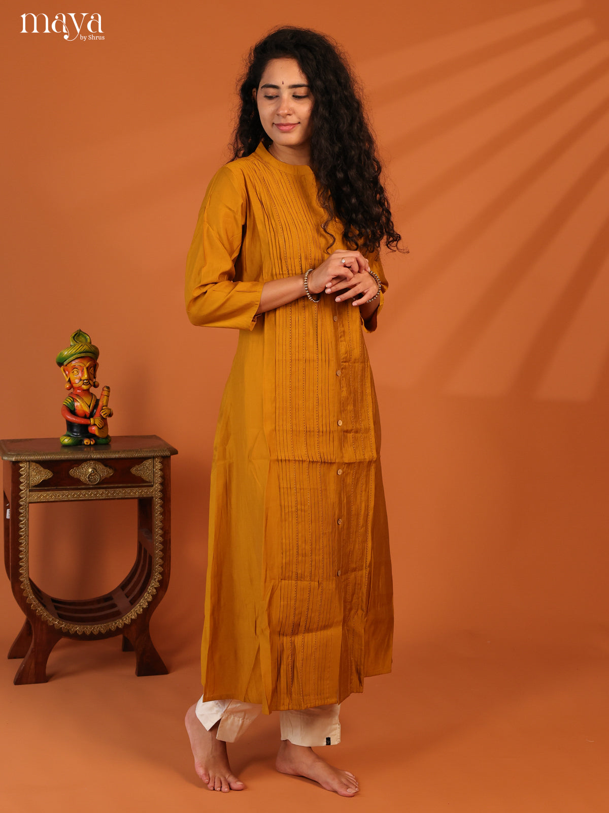 Mustard Pintuck Rayon Kurti - Shop on Shrus.com
