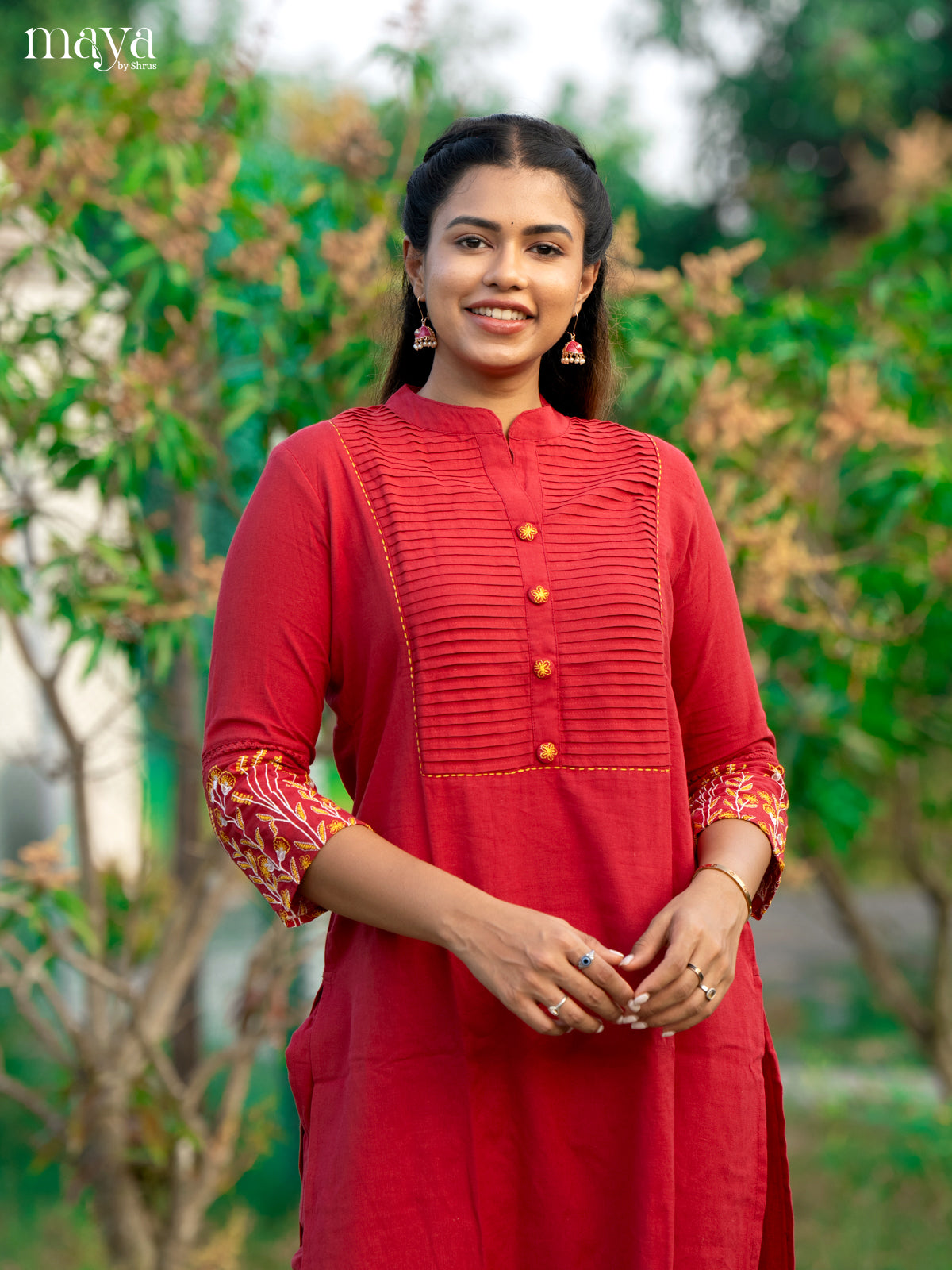 Red Cotton 2Pc Solid Salwar Suit - Top & Bottom - Shop on Shrus.com