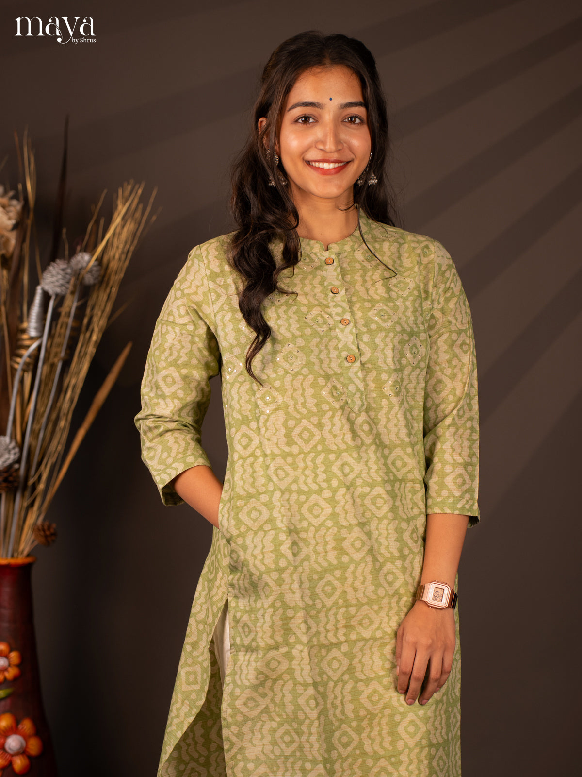 Green Batik Printed Cotton Kurti - Shop on Shrus.com