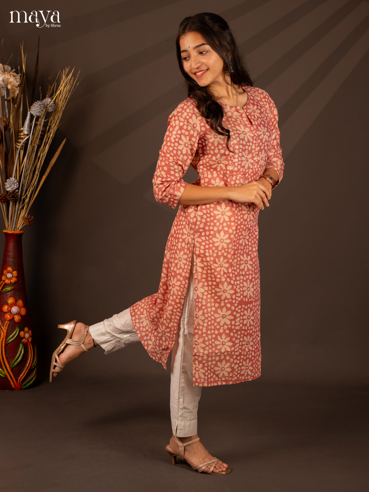Peach Batik Printed Cotton Kurti - Shop on Shrus.com