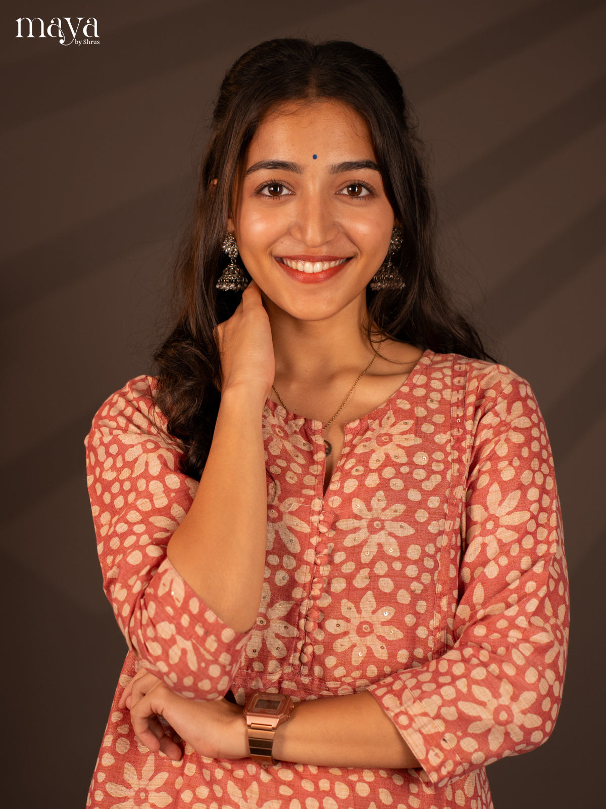 Peach Batik Printed Cotton Kurti - Shop on Shrus.com