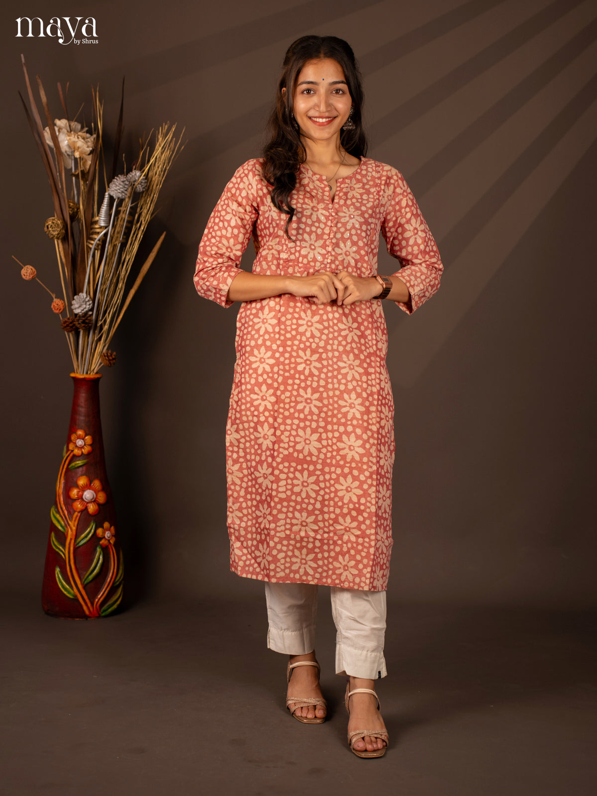 Peach Batik Printed Cotton Kurti - Shop on Shrus.com