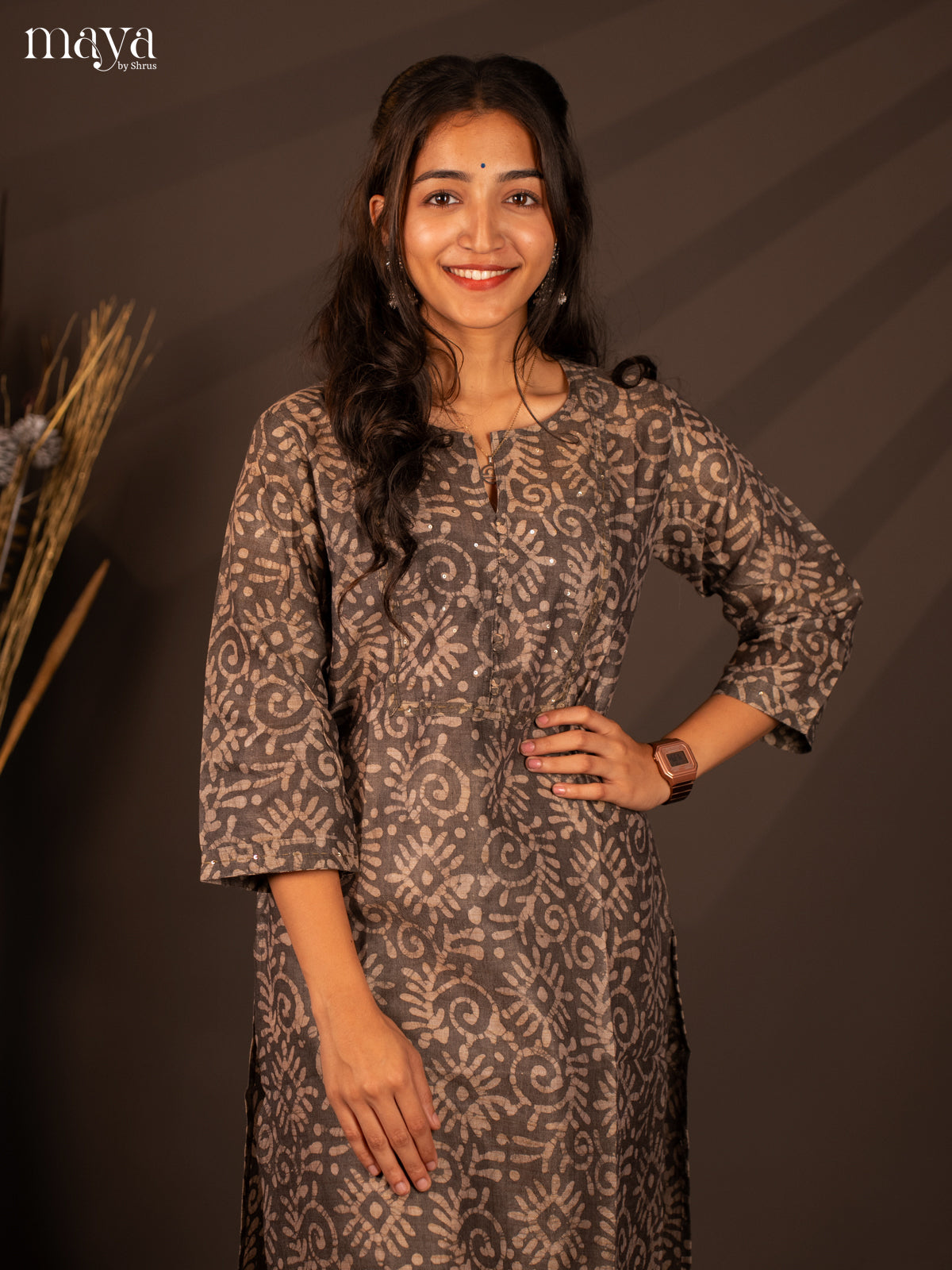 Grey Batik Printed Cotton Kurti - Shop on Shrus.com