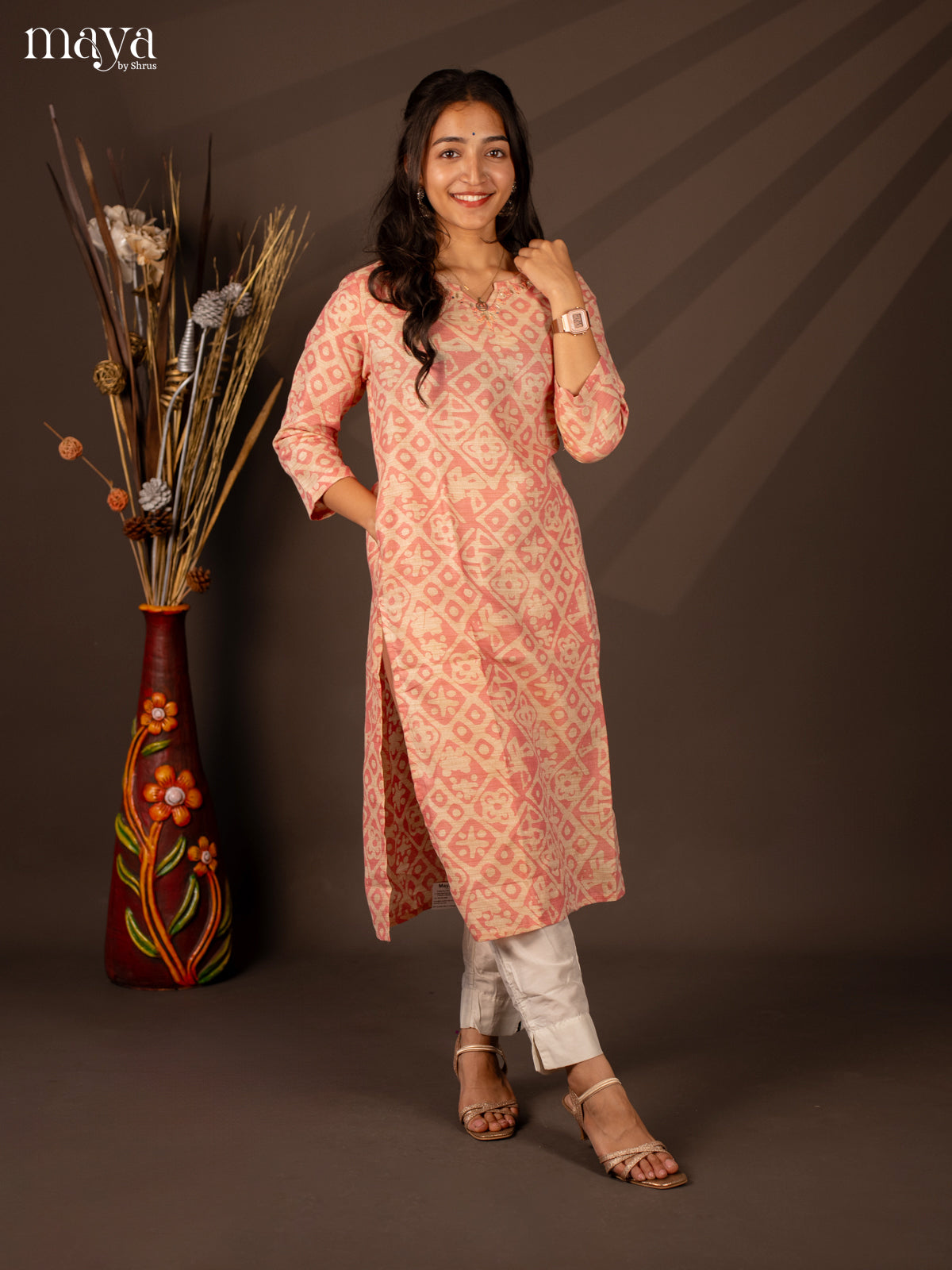 Peach Batik Printed Cotton Kurti - Shop on Shrus.com