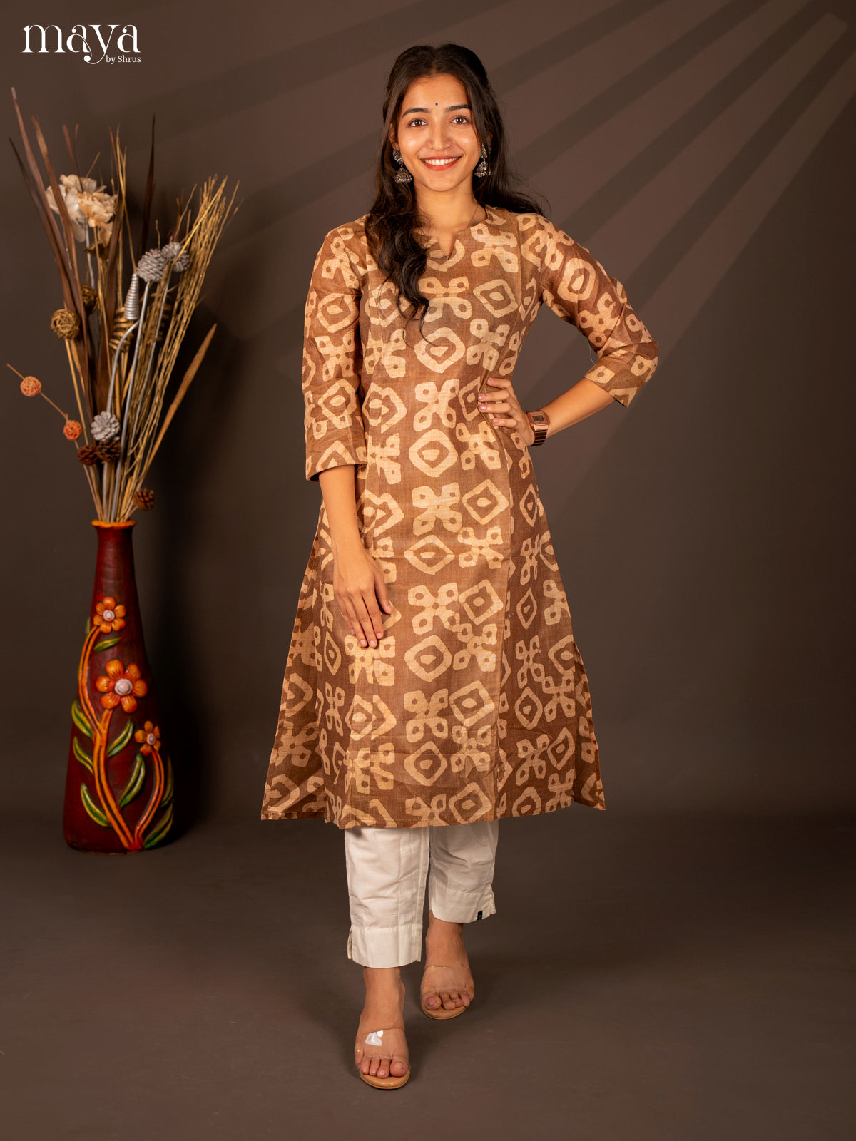 Brown Batik Printed Cotton Kurti - Shop on Shrus.com