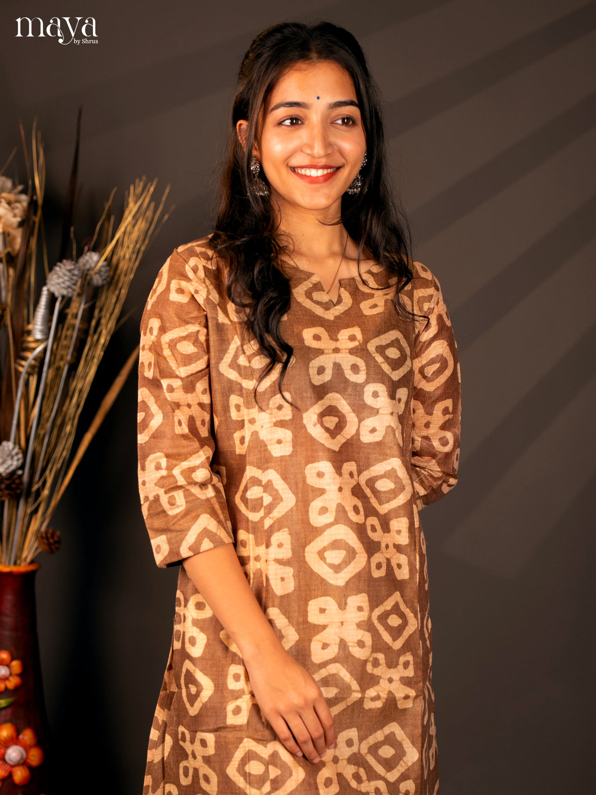 Brown Batik Printed Cotton Kurti - Shop on Shrus.com