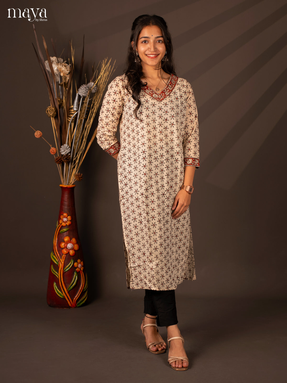 Cream Warli Printed Cotton Kurti - Shop on Shrus.com