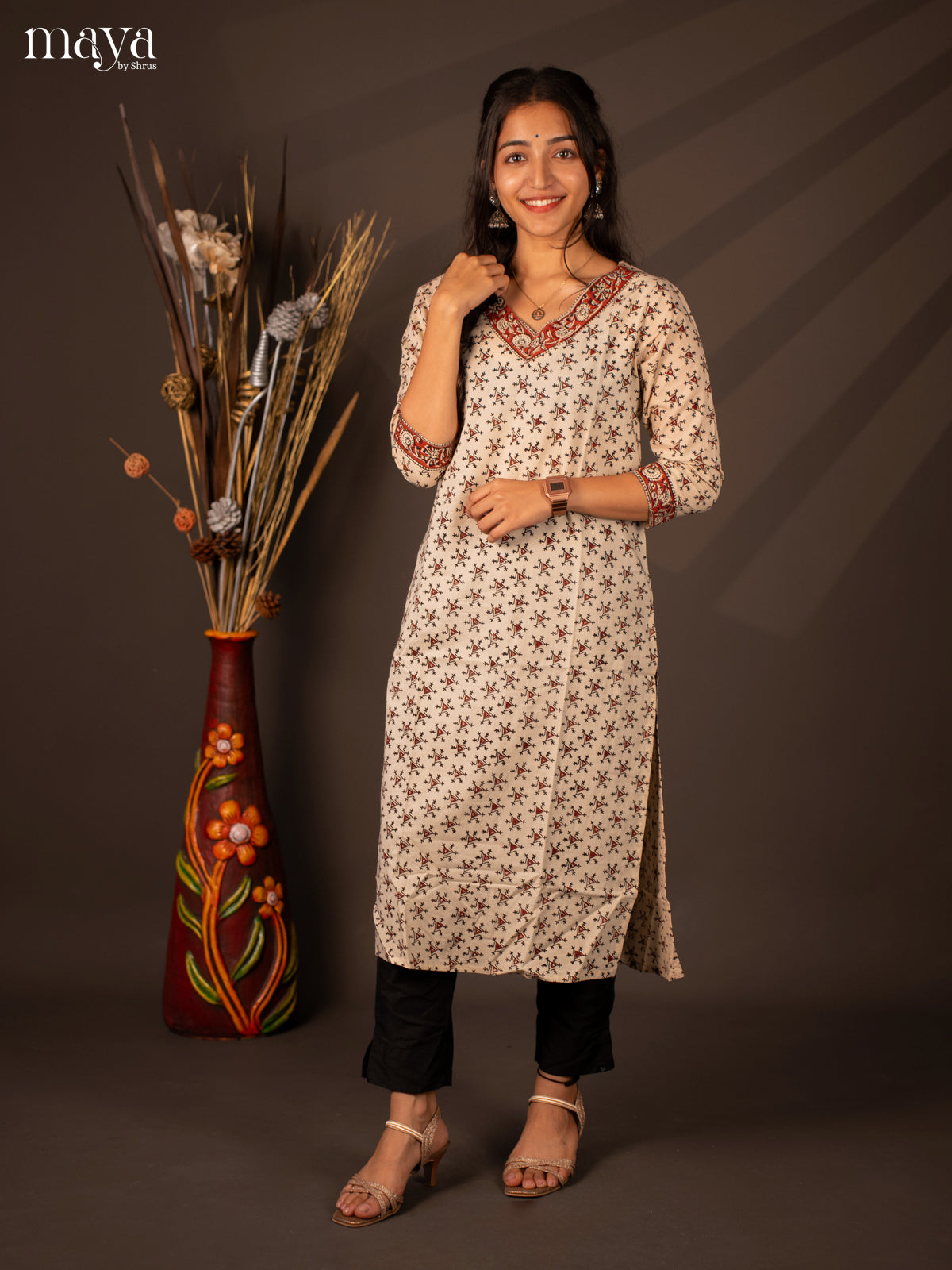 Cream Warli Printed Cotton Kurti - Shop on Shrus.com