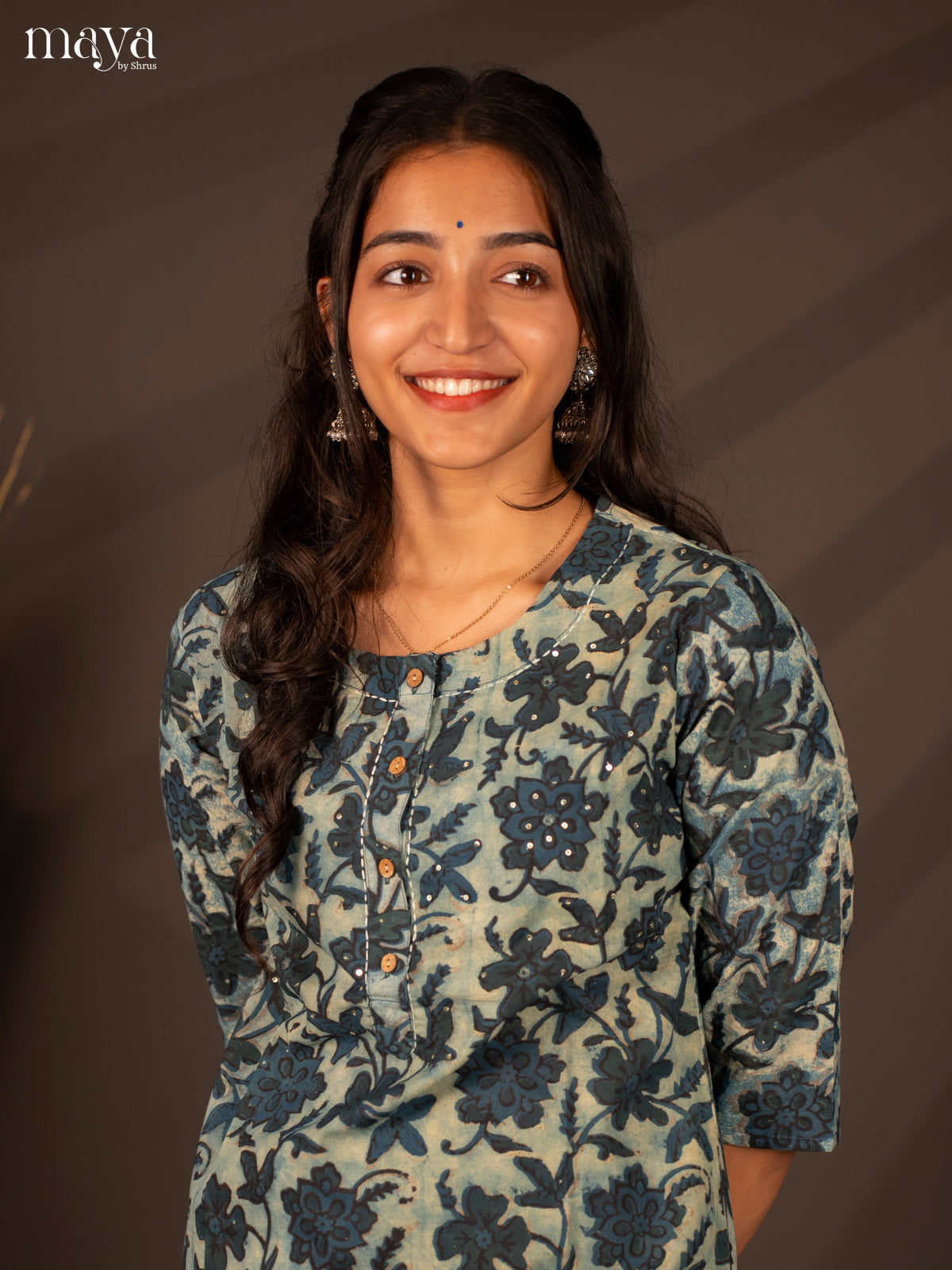 Blue Floral Printed Cotton Kurti - Shop on Shrus.com