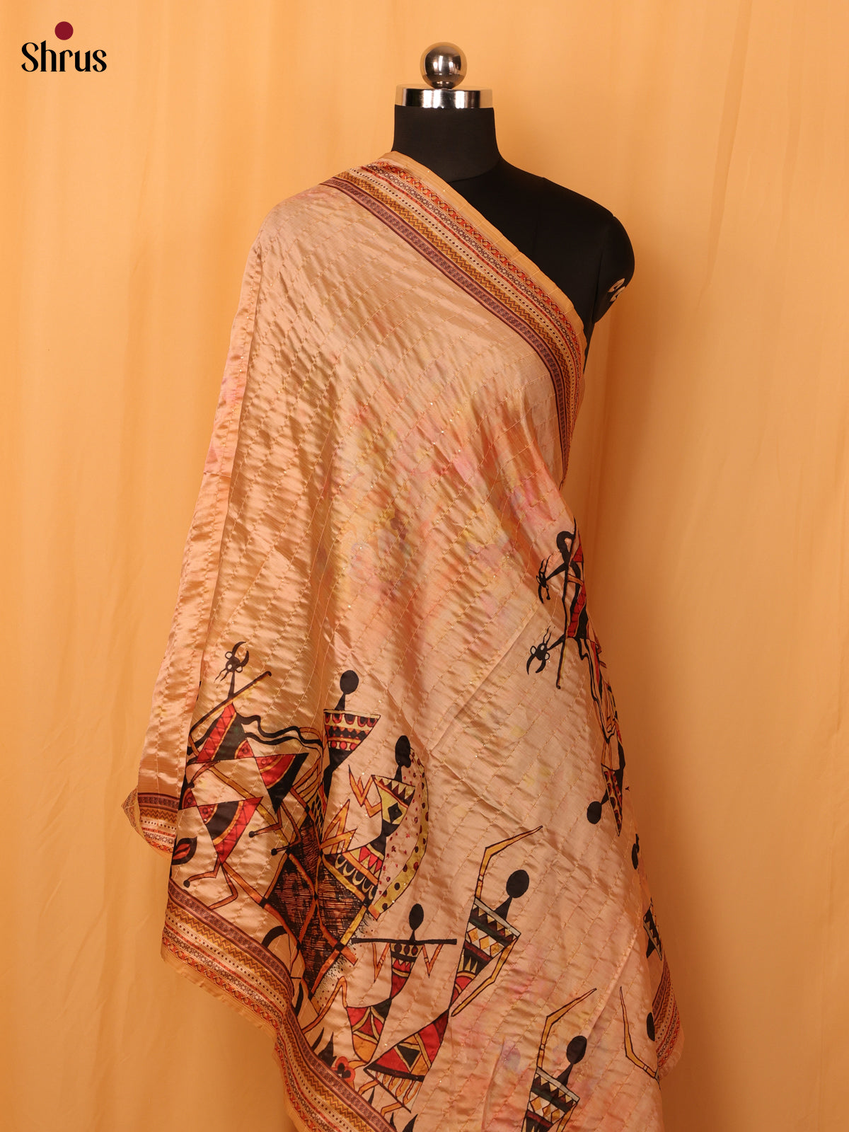 11A Peach Warli Print Semi Silk Dupatta - MCL28077 - Shop on Shrus.com
