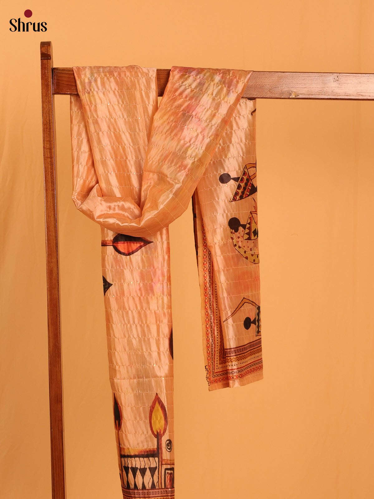 11A Peach Warli Print Semi Silk Dupatta - MCL28077 - Shop on Shrus.com