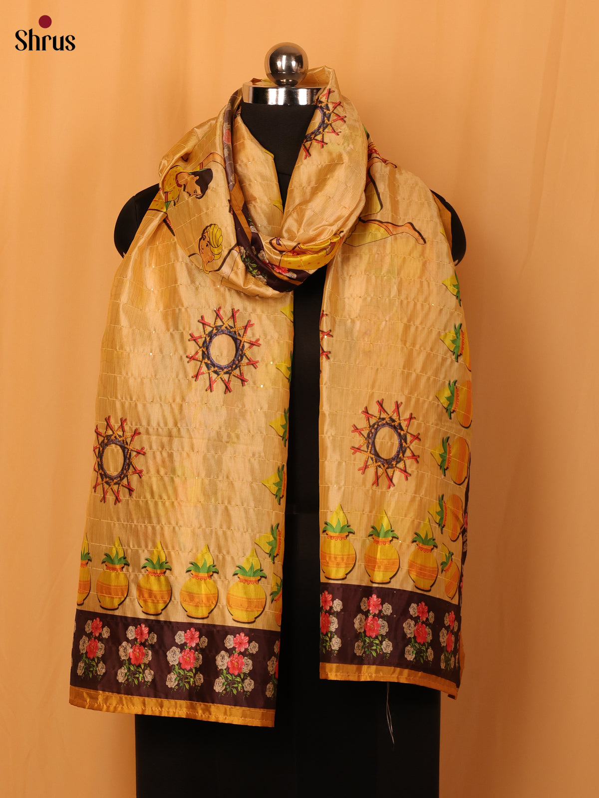 11A Cream Digital Print Semi Silk Dupatta - MCL28083 - Shop on Shrus.com