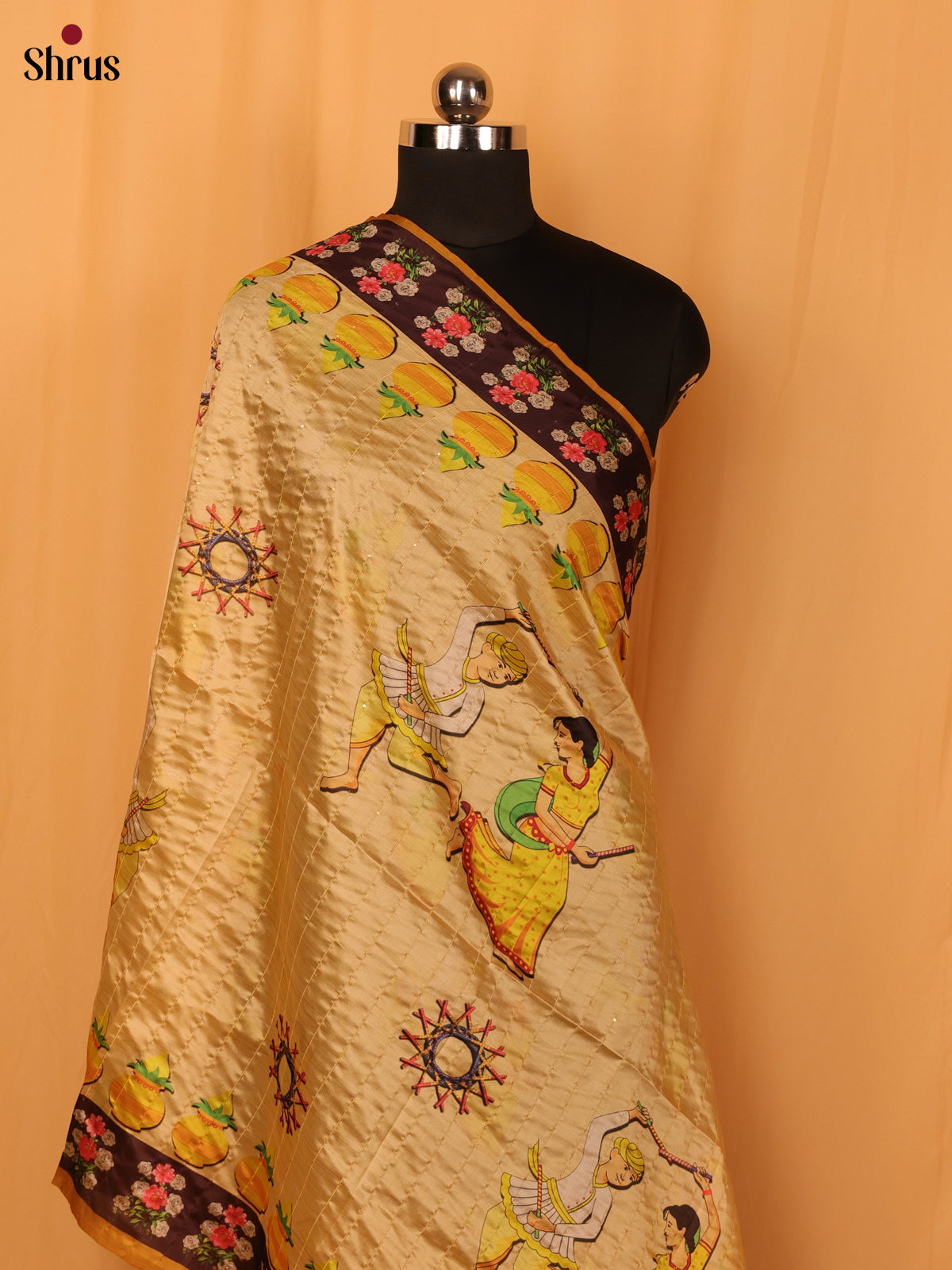 11A Cream Digital Print Semi Silk Dupatta - MCL28083 - Shop on Shrus.com