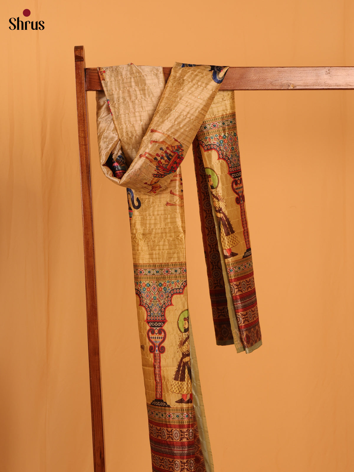 Cream Mughal Print Semi Silk Dupatta - Shop on Shrus.com