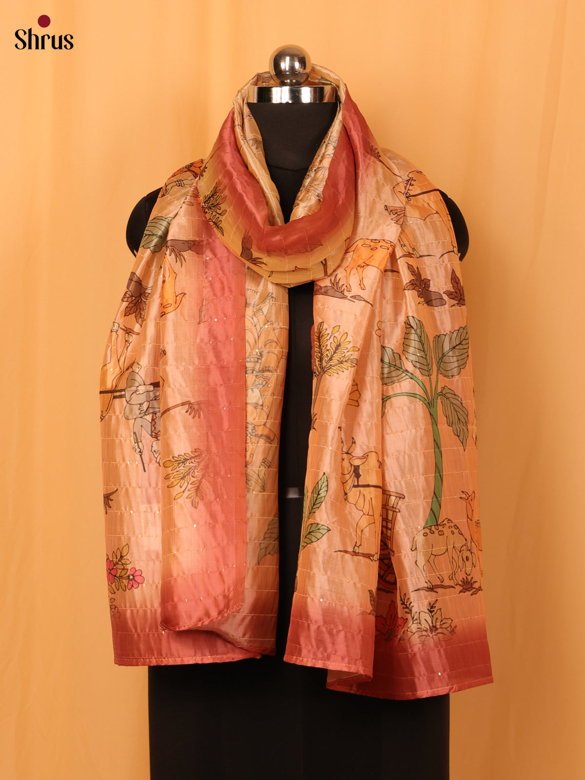 11A Cream Digitial Print Semi Silk Dupatta - MCL28090 - Shop on Shrus.com