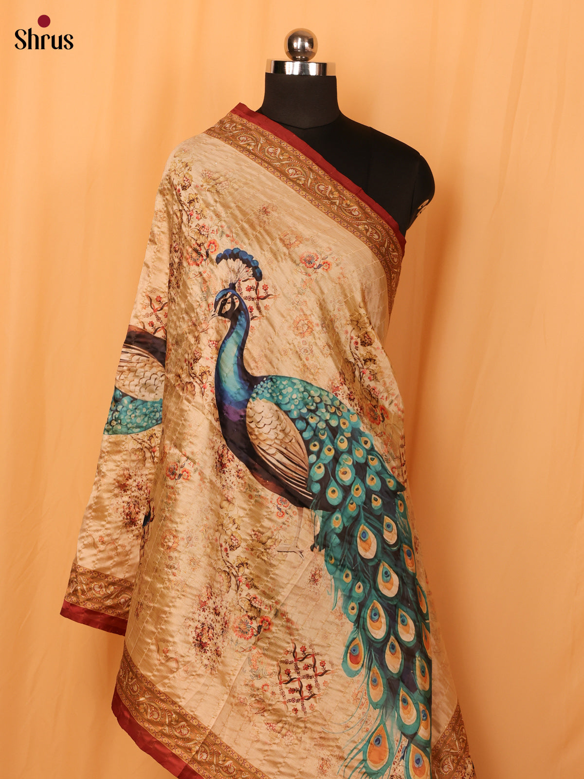 Cream Digitial Print Semi Silk Dupatta - MCL28093 - Shop on Shrus.com