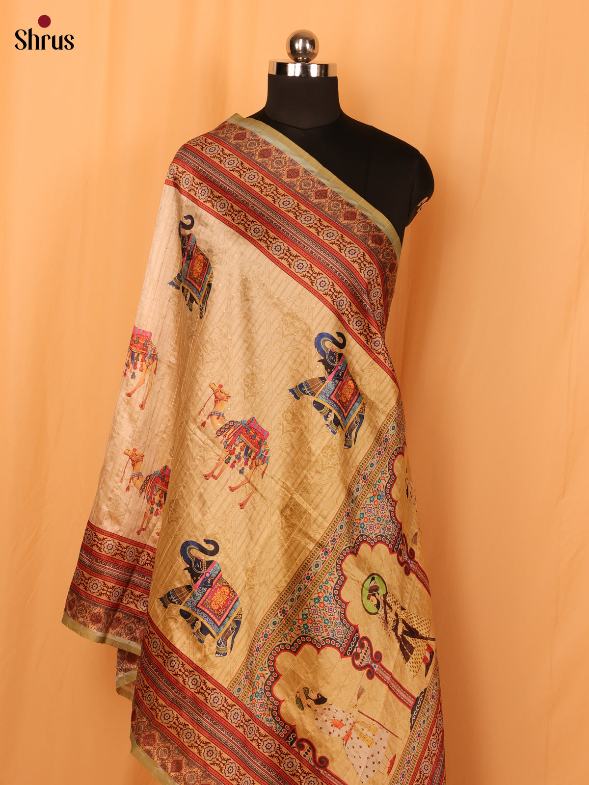 Cream Digitial Print Semi Silk Dupatta - MCL28097 - Shop on Shrus.com