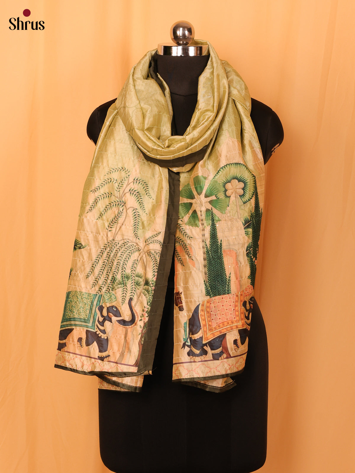 Green Digitial Print Semi Silk Dupatta - MCL28099 - Shop on Shrus.com