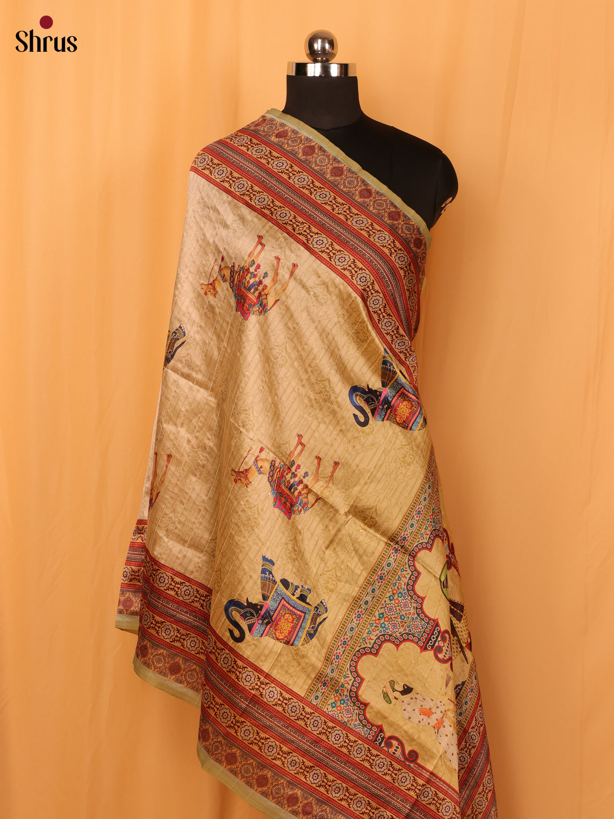 Cream Digital Print Semi Silk Dupatta - MCL28101 - Shop on Shrus.com