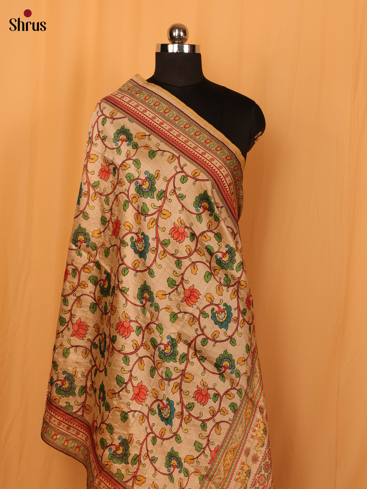 Cream Digital Print Semi Silk Dupatta - MCL28110 - Shop on Shrus.com