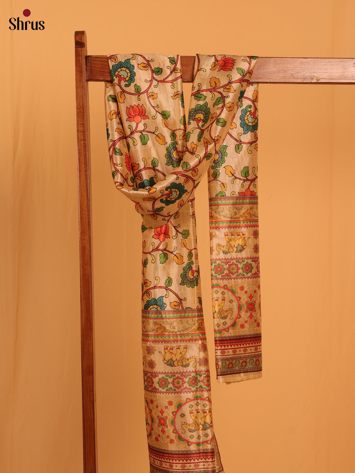 Cream Digital Print Semi Silk Dupatta - MCL28110 - Shop on Shrus.com