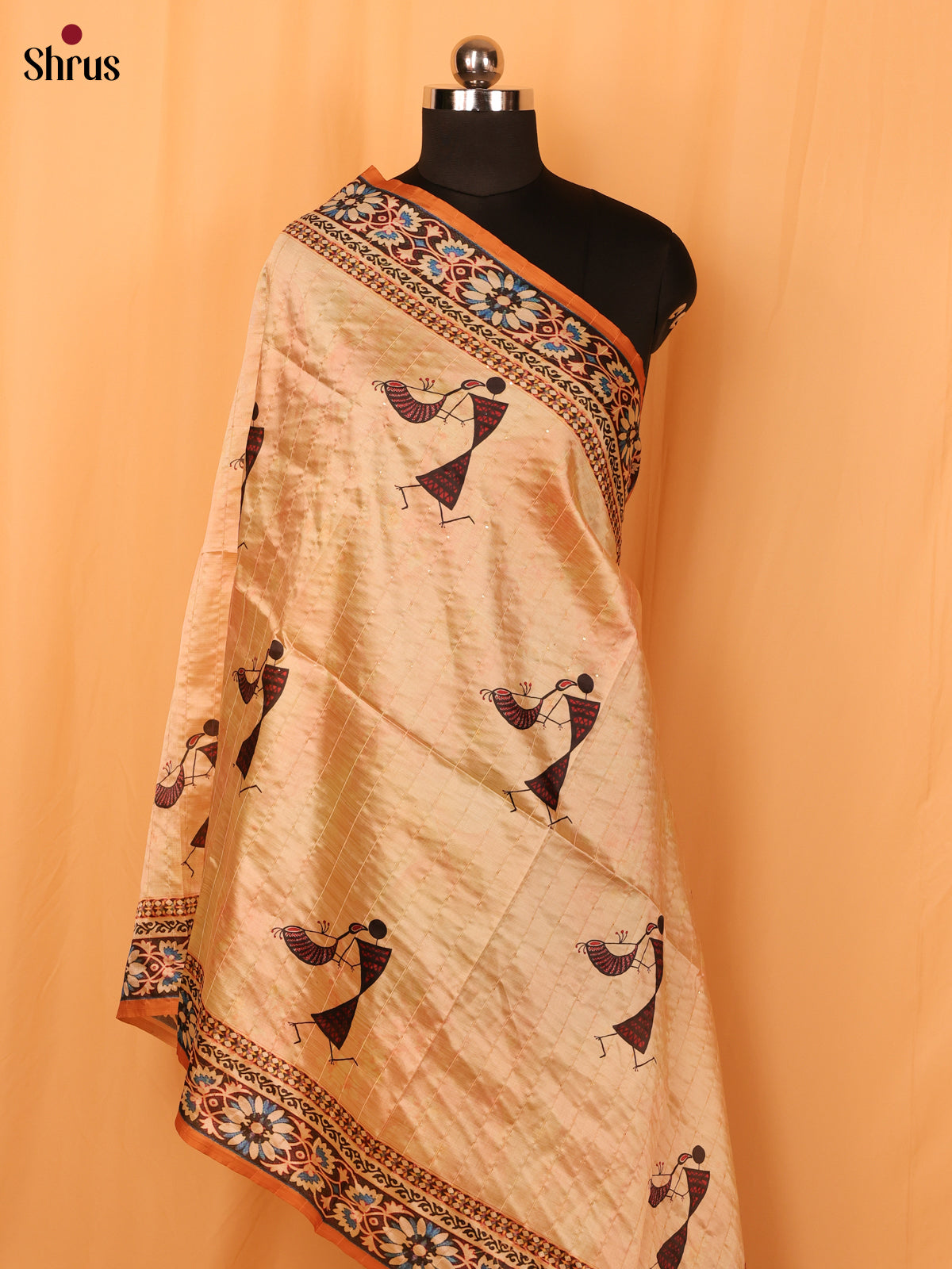 Cream Digital Print Semi Silk Dupatta - MCL28111 - Shop on Shrus.com