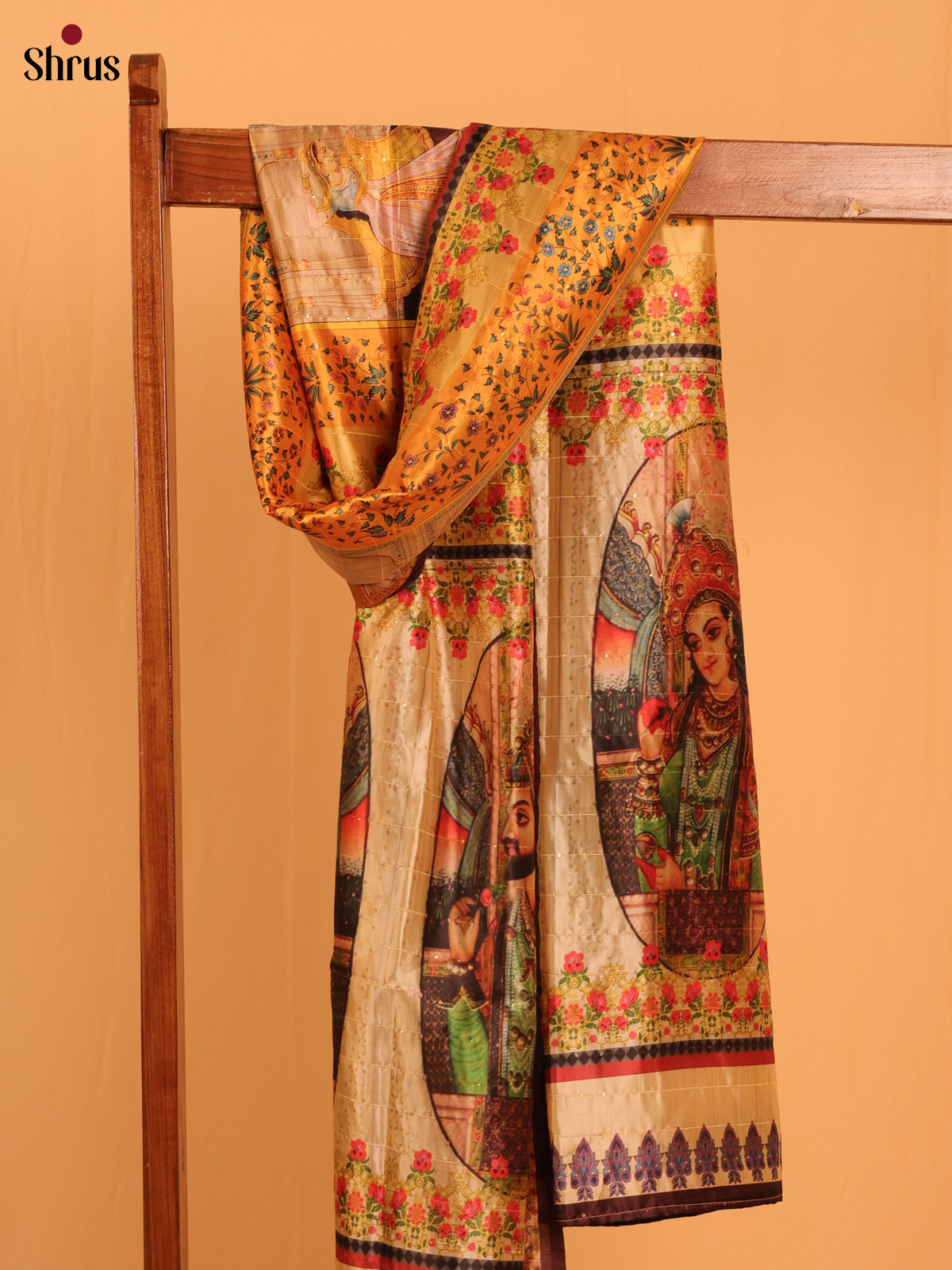 Multi Colour Mughal Print Semi Silk Dupatta - MCL28116 - Shop on Shrus.com