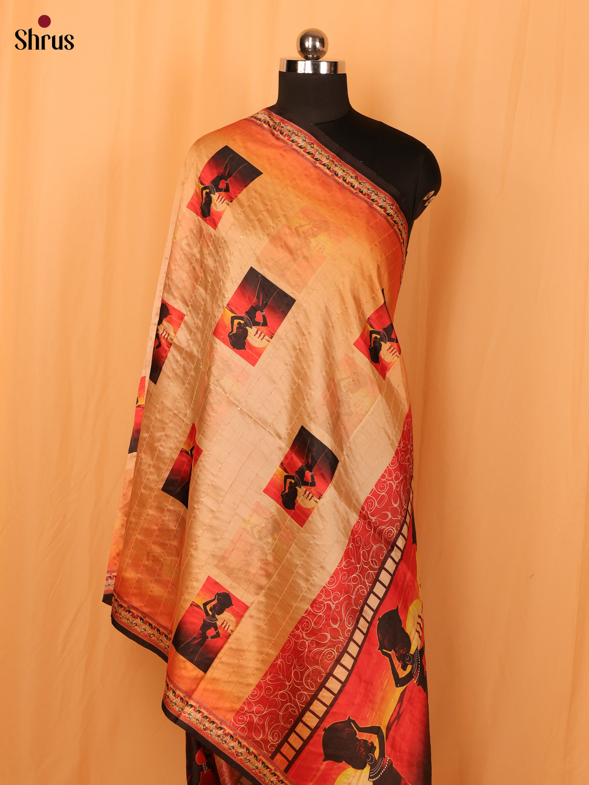 Multi Colour Mughal Print Semi Silk Dupatta - MCL28117 - Shop on Shrus.com