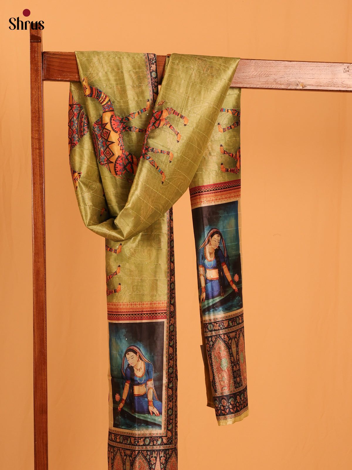 Green Mughal Print Semi Silk Dupatta - MCL28122 - Shop on Shrus.com