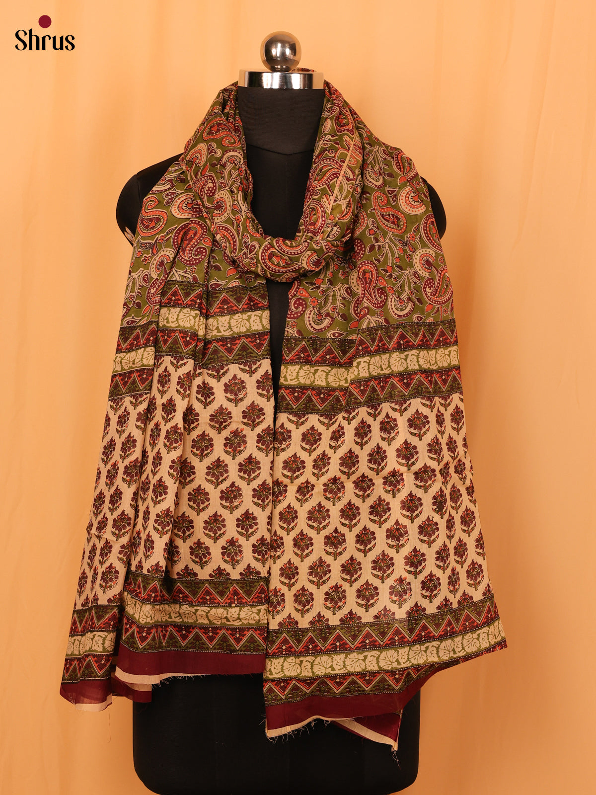 Green Kalamkari Cotton Dupatta - MCL28133 - Shop on Shrus.com