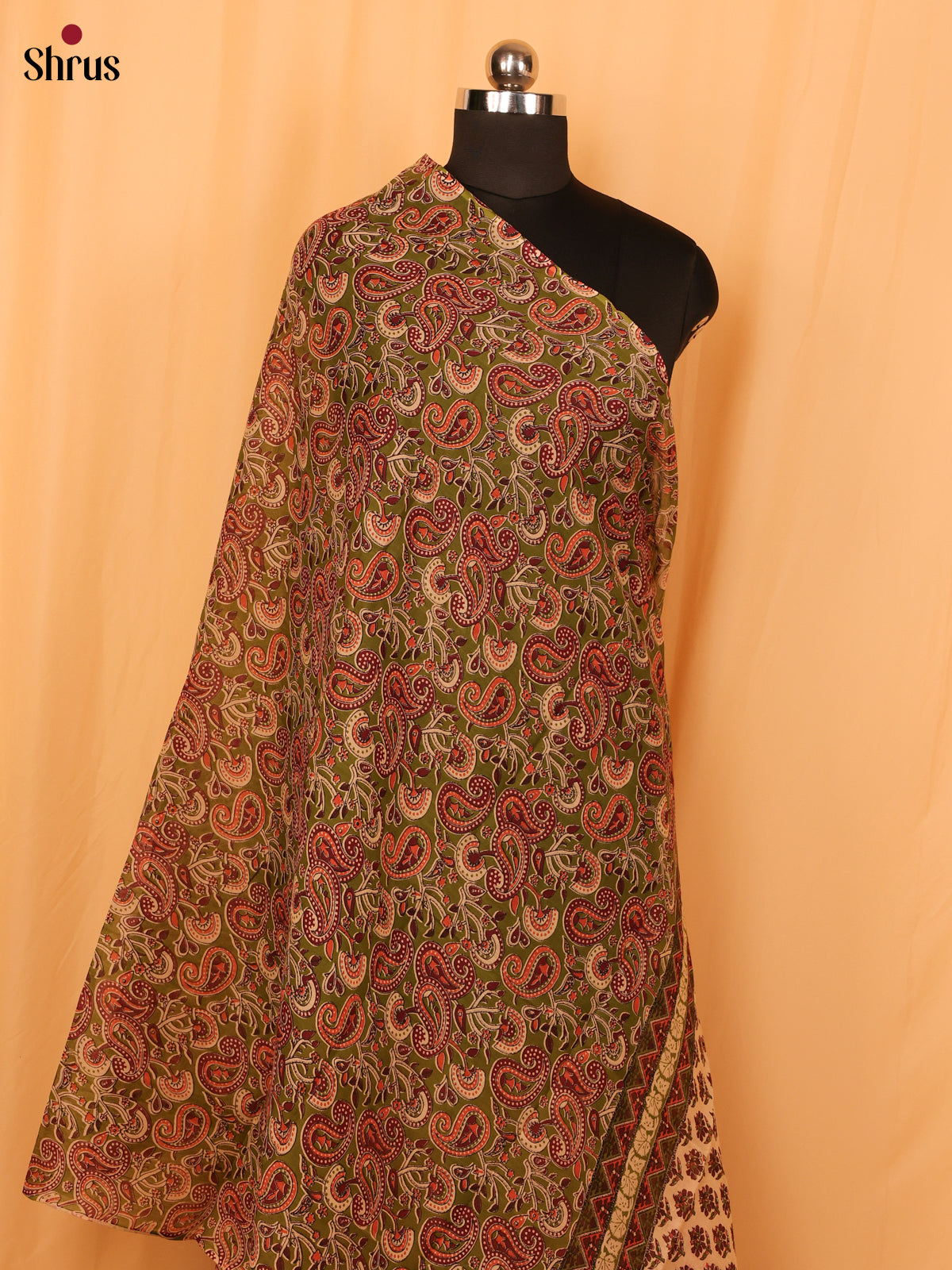 Green Kalamkari Cotton Dupatta - MCL28133 - Shop on Shrus.com