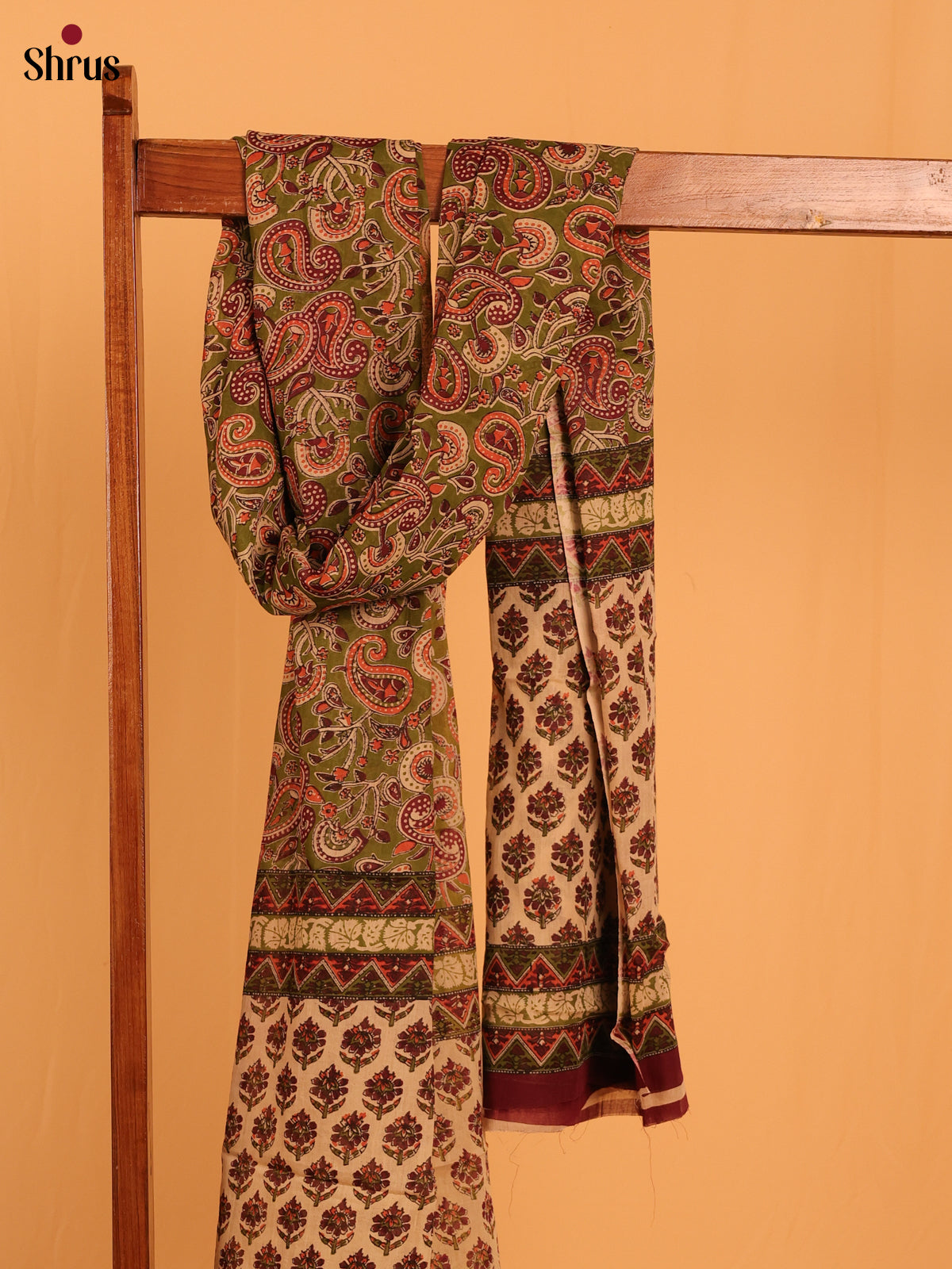 Green Kalamkari Cotton Dupatta - MCL28133 - Shop on Shrus.com