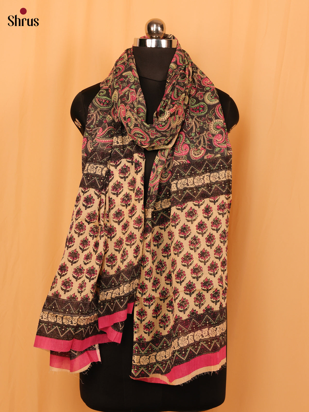 Grey Kalamkari Cotton Dupatta - MCL28137 - Shop on Shrus.com